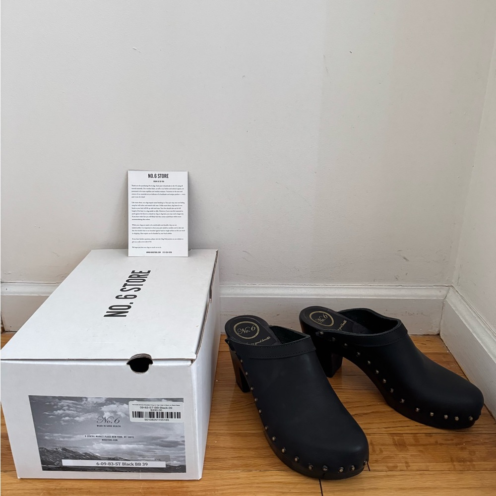 No. 6 Black Leather Clogs with Studs
